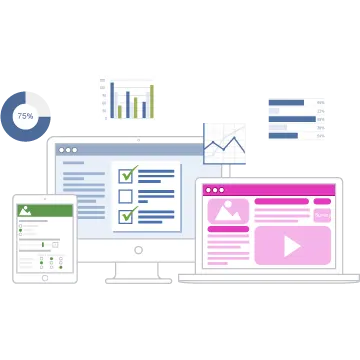 Schermate di vari dispositivi che visualizzano un sondaggio online